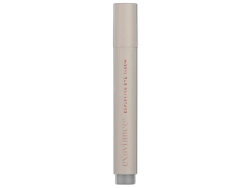 Exuviance DePuffing Eye Serum tube with triple micro-roller applicator for under-eye puffiness