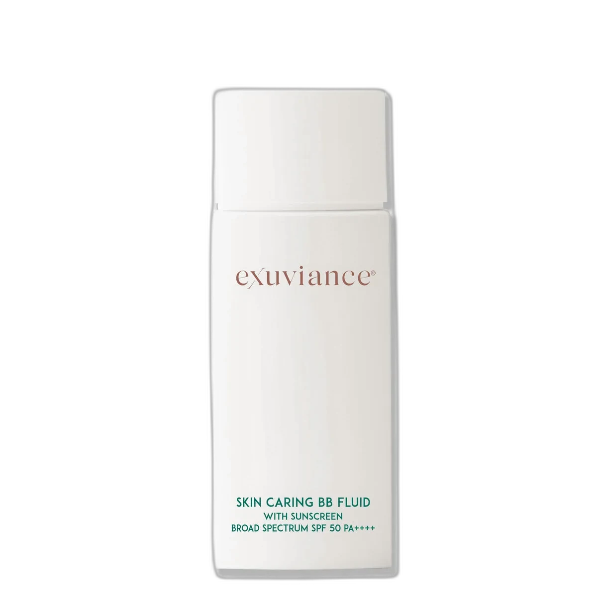 Exuviance Skin Caring BB Fluid SPF 50 tinted mineral sunscreen bottle
