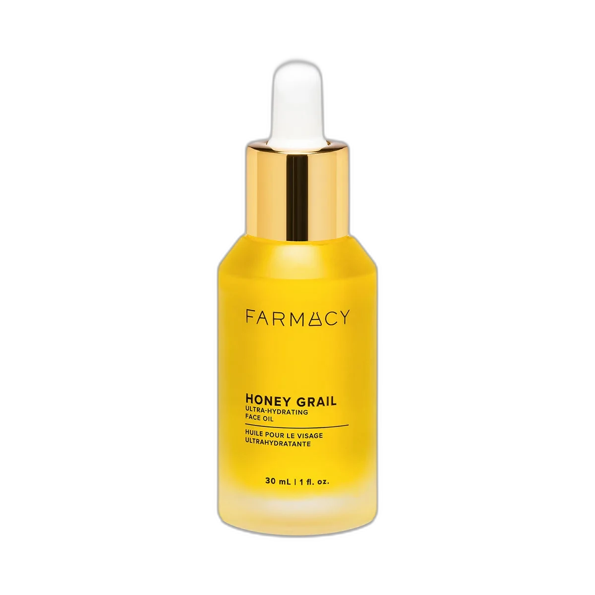 Farmacy Honey Grail Ultra-Hydrating Face Oil glass dropper bottle with golden oil