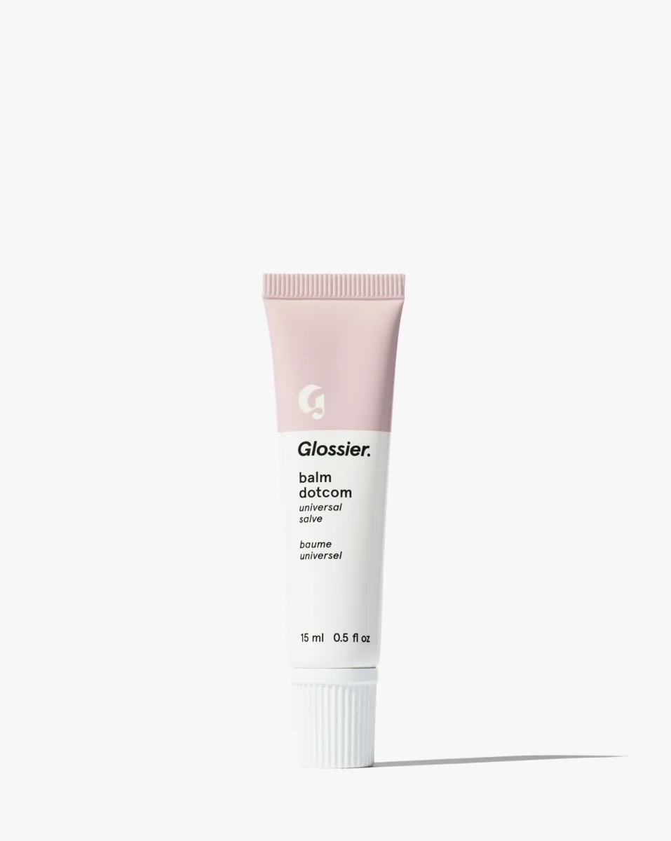 Glossier Balm Dotcom Original lip balm and universal skin salve in a squeeze tube