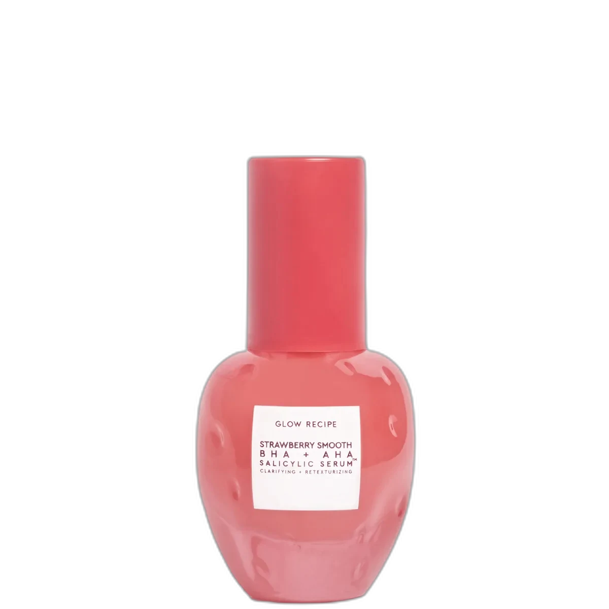 Glow Recipe Strawberry Smooth BHA + AHA Salicylic Acid Serum in a frosted pink glass bottle