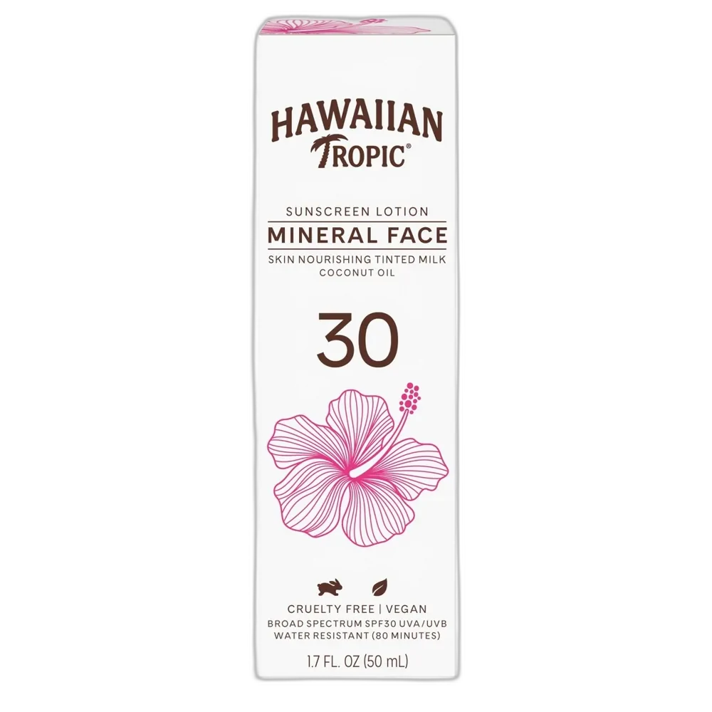 Hawaiian Tropic Mineral Skin Nourishing Milk SPF 30 tube with 100% mineral zinc oxide and