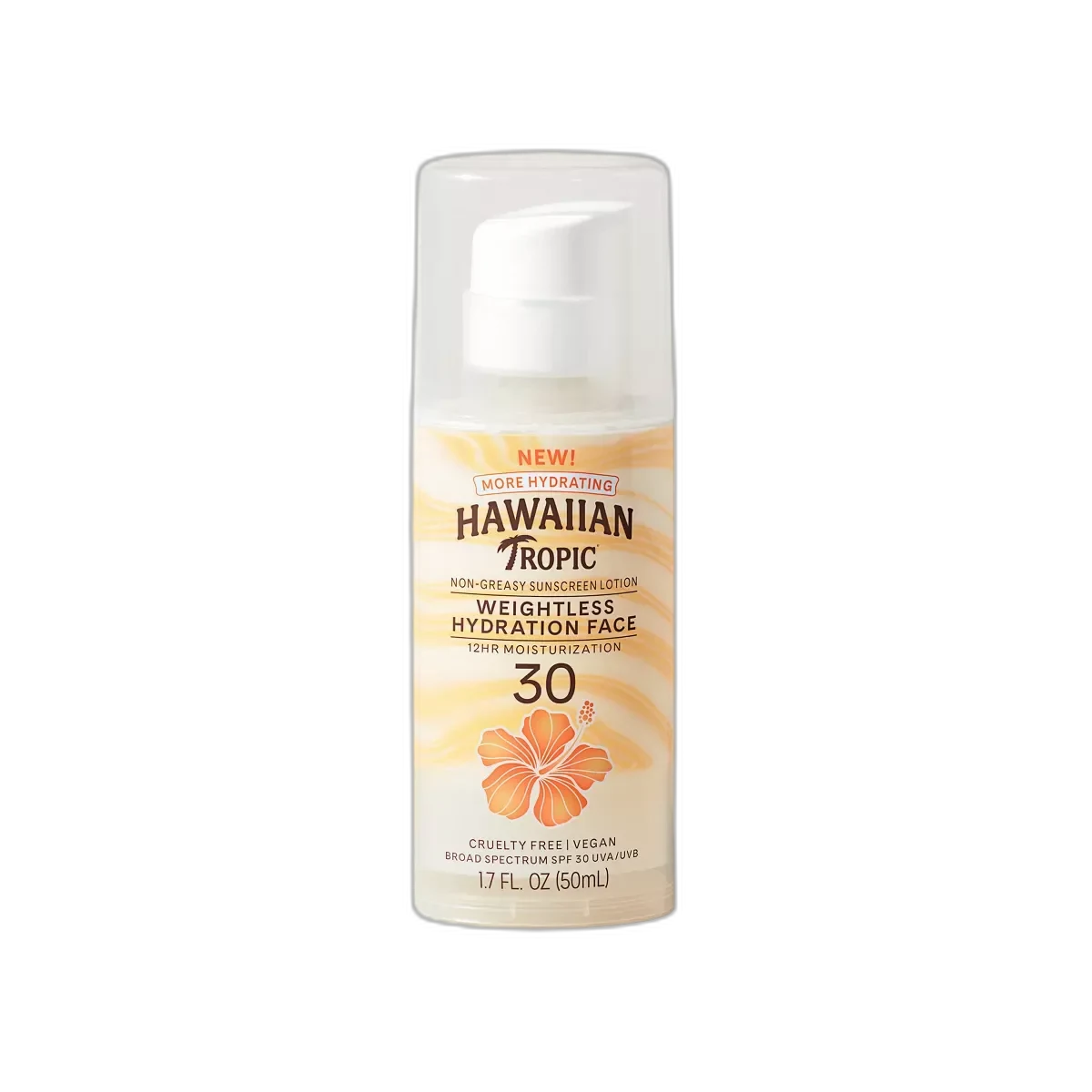Hawaiian Tropic Silk Hydration Weightless Lotion Sunscreen SPF 30 in teal squeeze tube with