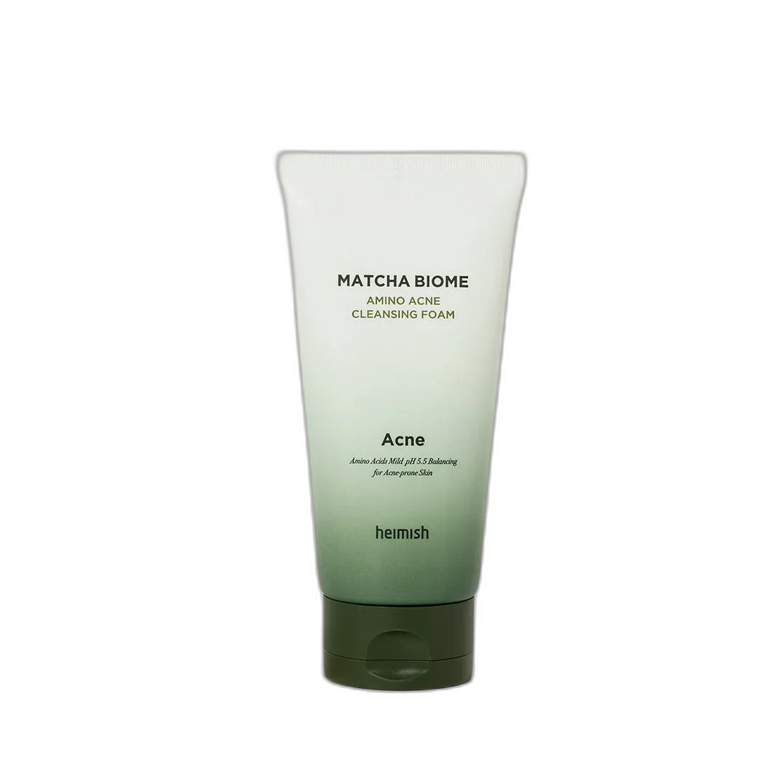 Heimish Matcha Biome Amino Acne Cleansing Foam in a sage green tube