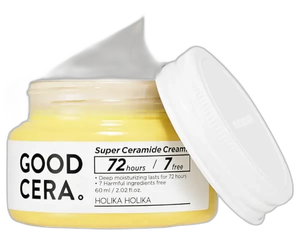 Holika Holika Good Cera Super Ceramide Cream in white jar with gold accents