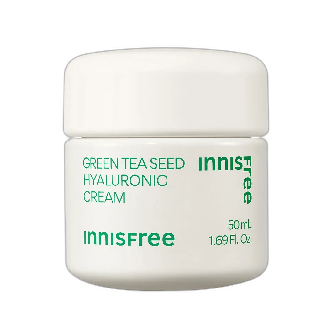 Innisfree Green Tea Seed Hyaluronic Cream 50 mL in green glass jar
