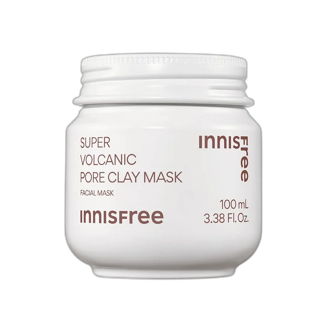 Innisfree Super Volcanic Pore Clay Mask 2X 100 mL jar with volcanic-inspired design
