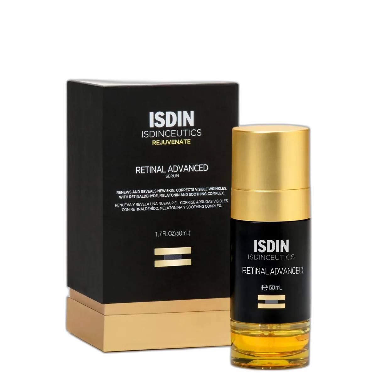 ISDIN Isdinceutics Retinal Intense Serum in a glass bottle showing biphasic two-layer formula