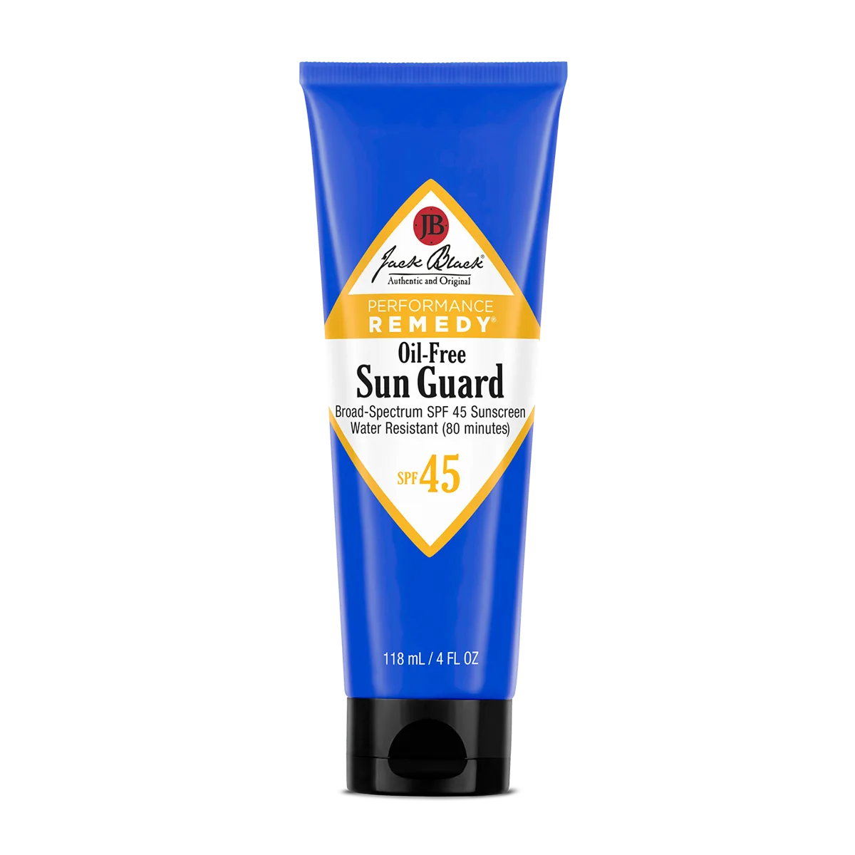 Jack Black Oil-Free Sun Guard SPF 45 sunscreen in a black squeeze tube