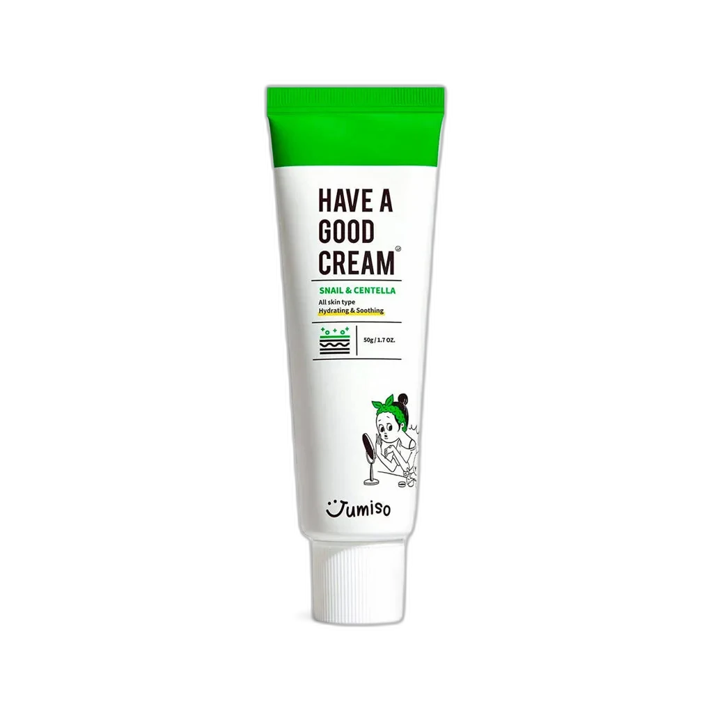 Jumiso Have a Good Cream Snail & Centella moisturizer in a white jar with branded label