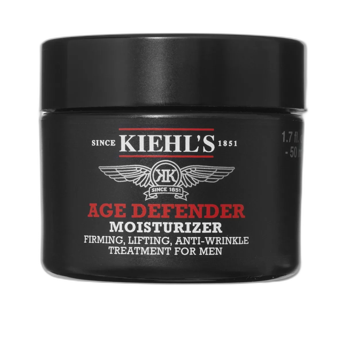 Kiehl's Age Defender Moisturizer in white jar with apothecary-style label