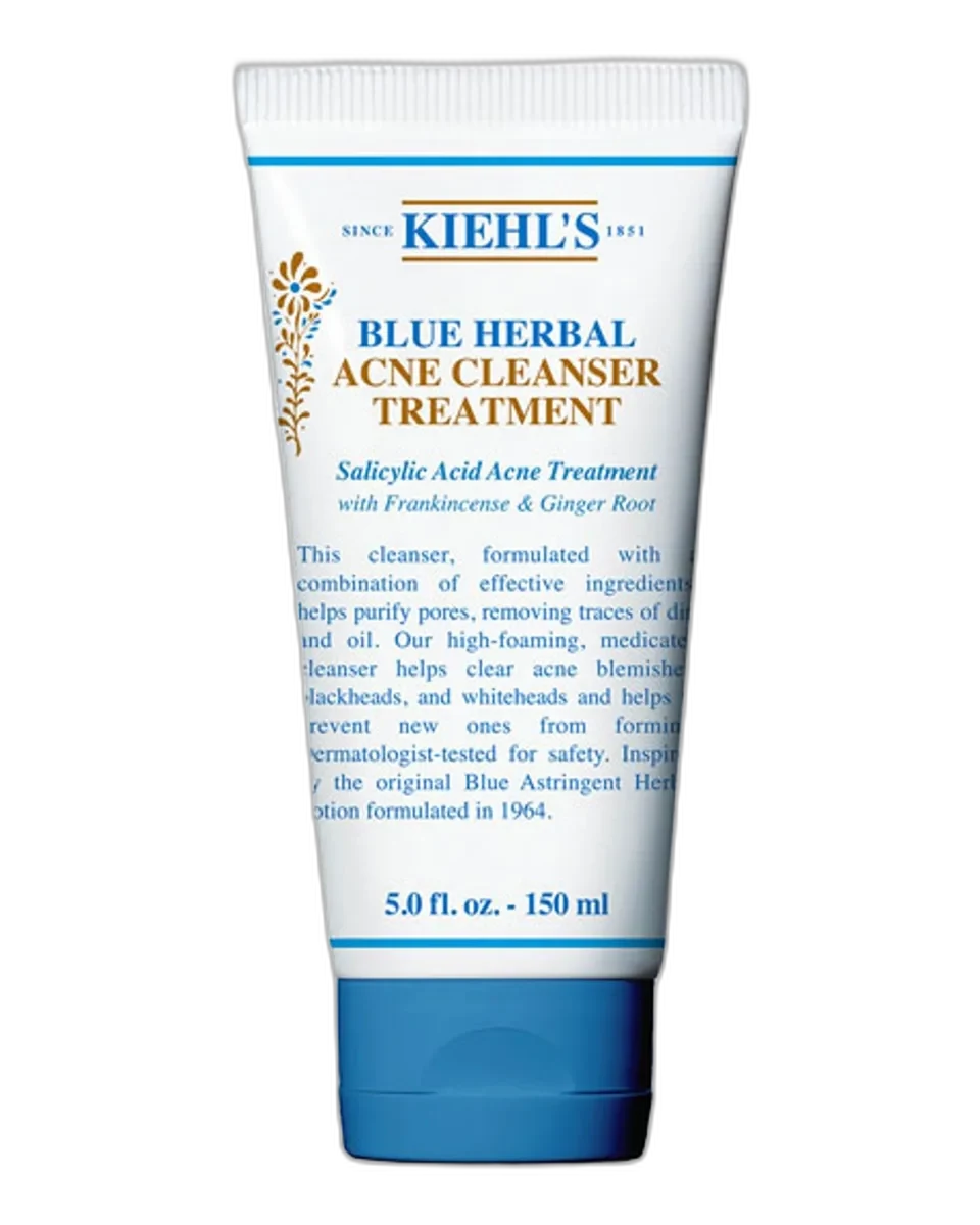 Kiehl's Blue Herbal Acne Cleanser Treatment in white squeeze tube with blue label