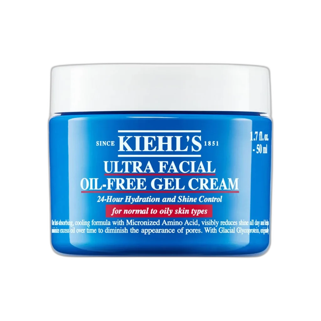 Kiehl's Ultra Facial Oil-Free Gel Cream in a white jar with the signature Kiehl's apothecary label