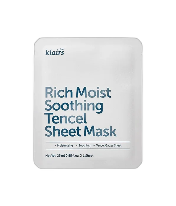 Klairs Rich Moist Soothing Tencel Sheet Mask in individual foil packaging