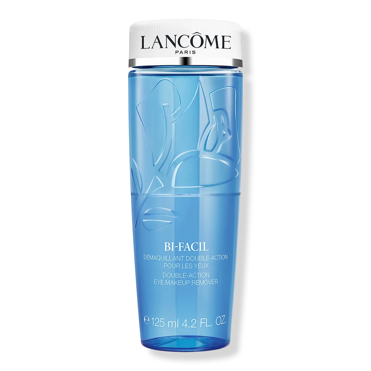Lancôme Bi-Facil Double-Action Eye Makeup Remover in clear bottle showing two-phase liquid