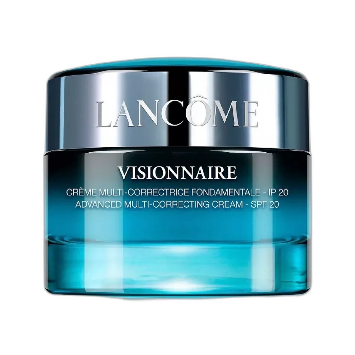 Lancôme Visionnaire Advanced Multi-Correcting Cream in an elegant glass jar with silver rose cap