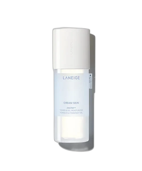 Laneige Cream Skin Zincpep Toner & Gel Moisturizer in mint-green bottle with pump