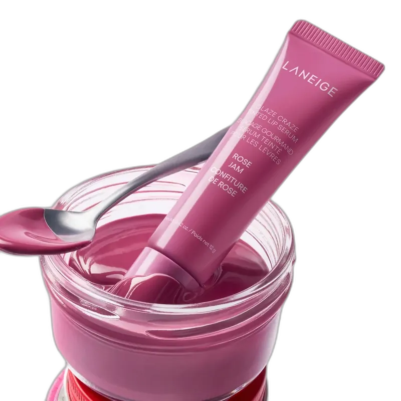 Laneige Glaze Craze Tinted Lip Serum in a slim pink gradient tube with donut applicator
