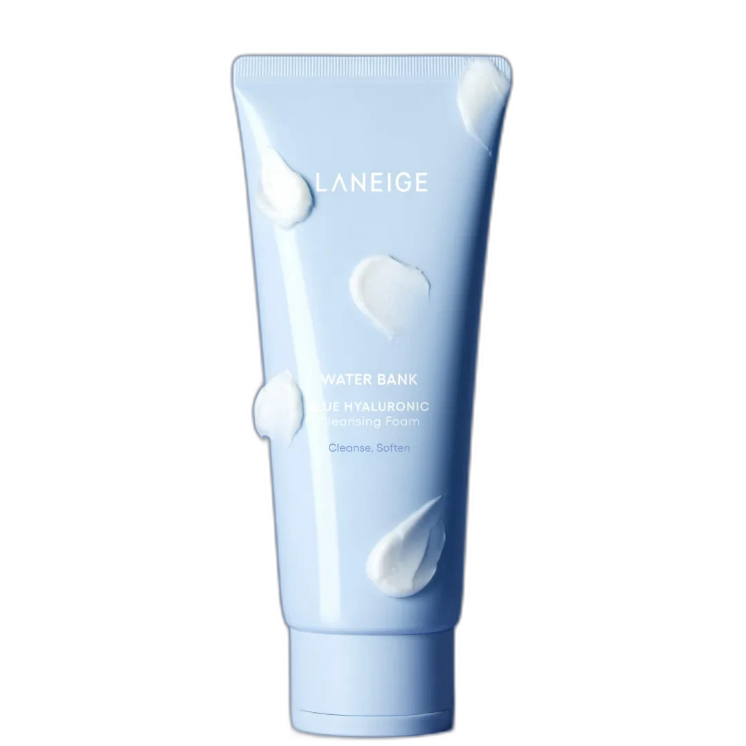 Laneige Water Bank Blue Hyaluronic Cleansing Foam in a blue and white squeeze tube