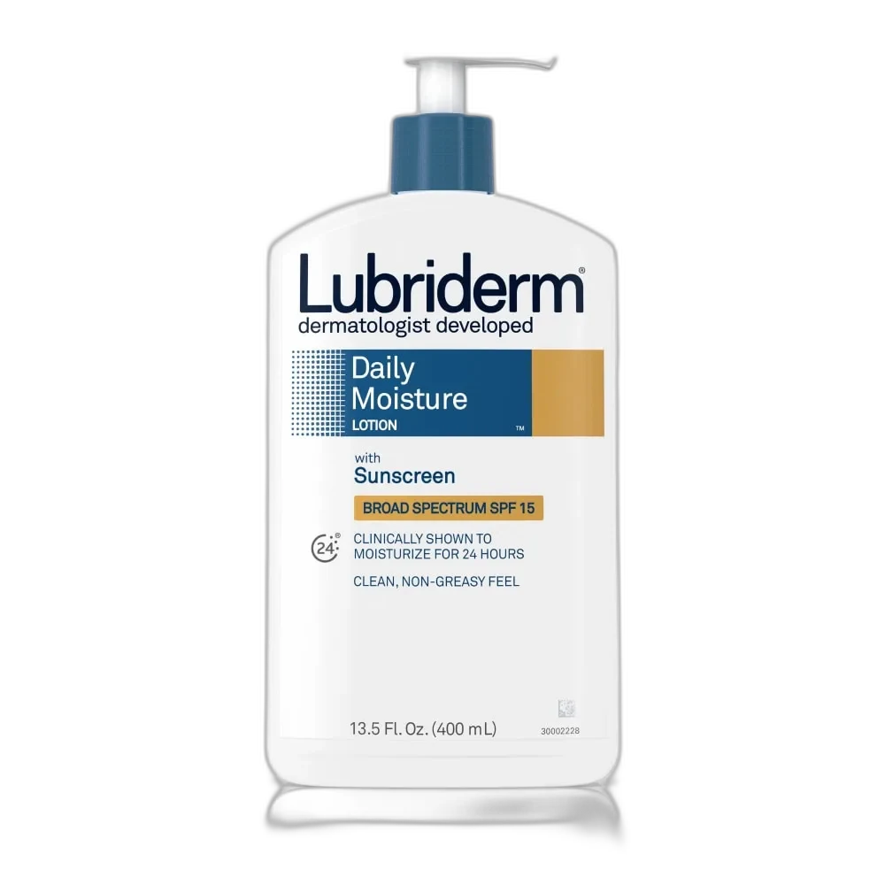 Lubriderm Daily Moisture Lotion with Sunscreen SPF 15 in a pump bottle