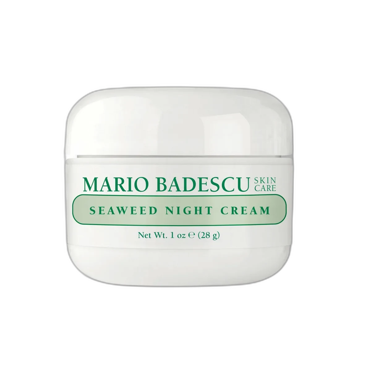 Mario Badescu Seaweed Night Cream mint green cream in white jar with green accents