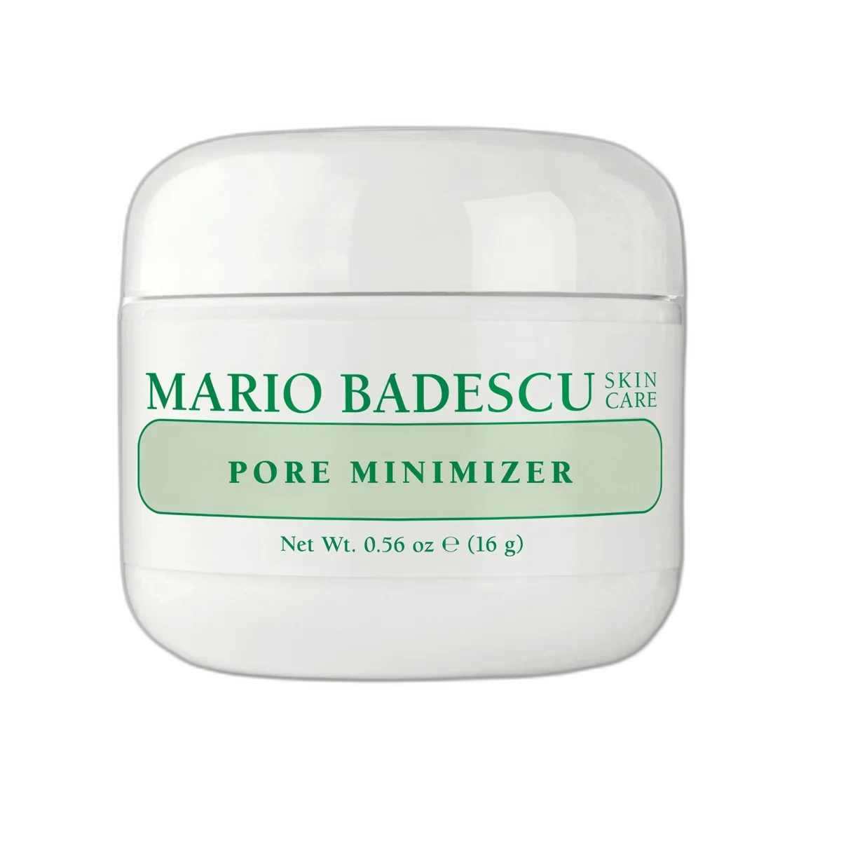 Mario Badescu Silver Powder green glass jar with white mineral powder for pore treatment
