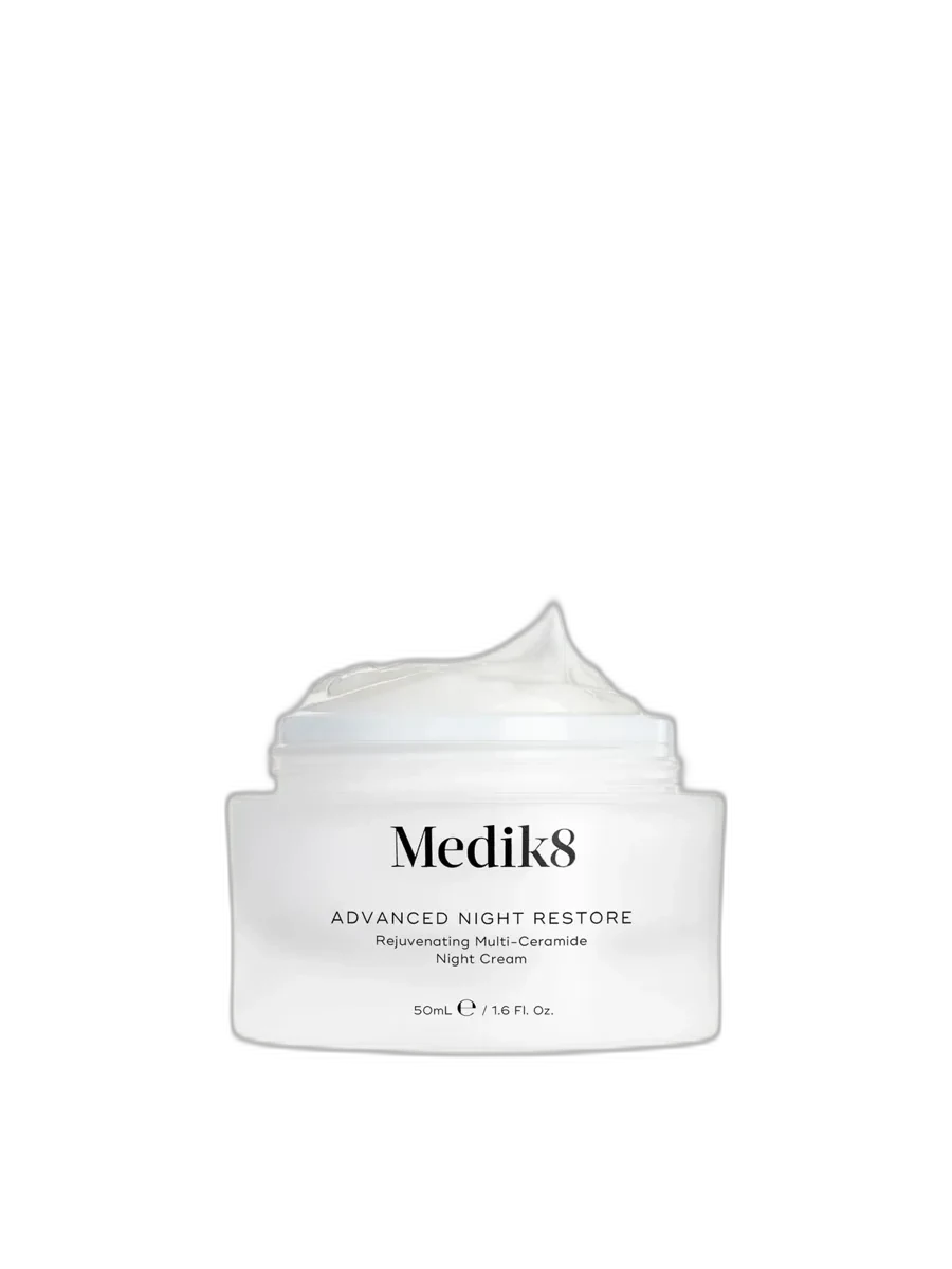 Medik8 Advanced Night Restore Anti-Aging Night Cream jar with ceramide-rich moisturizer