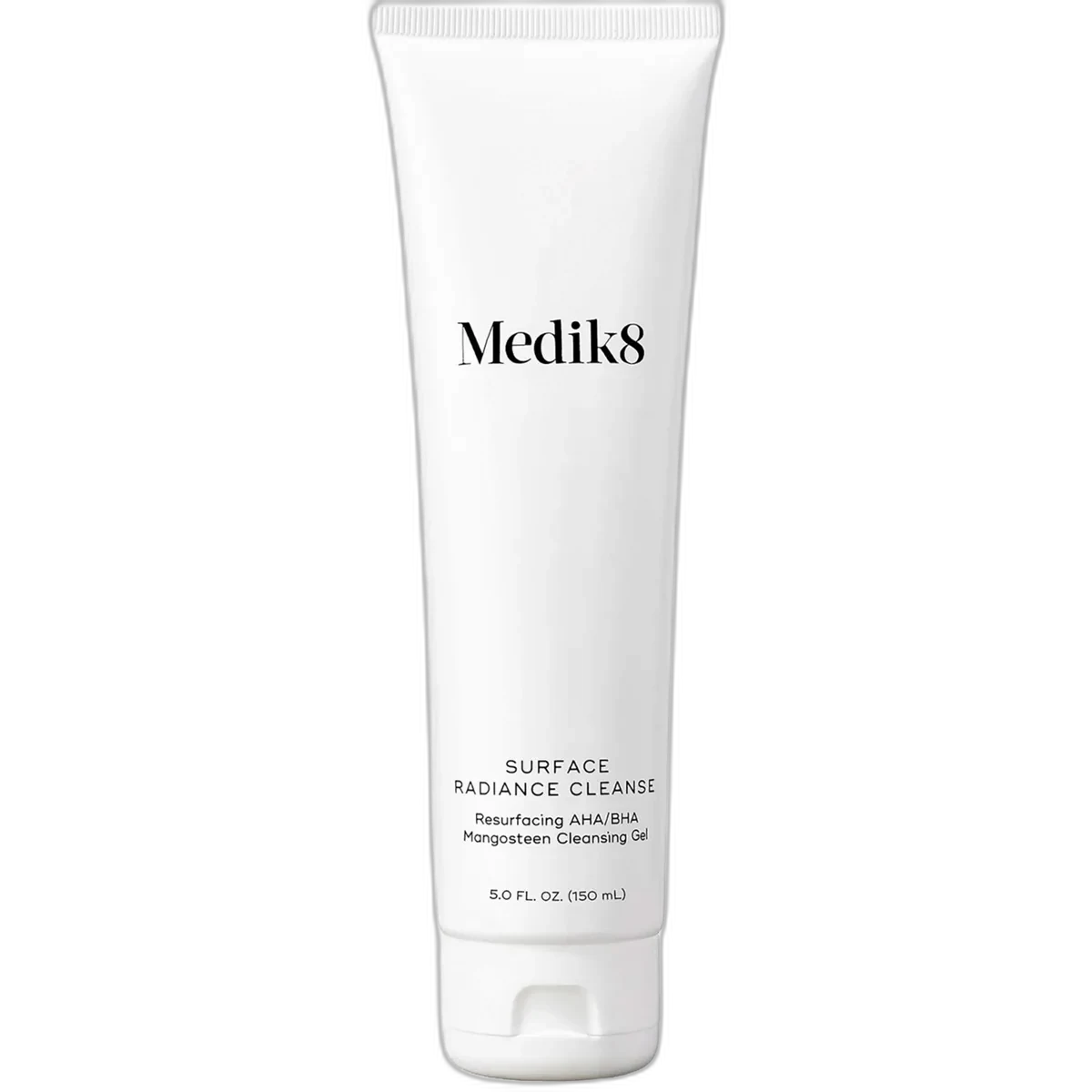 Medik8 Surface Radiance Cleanse AHA/BHA Cleanser in a white squeeze tube with green accents