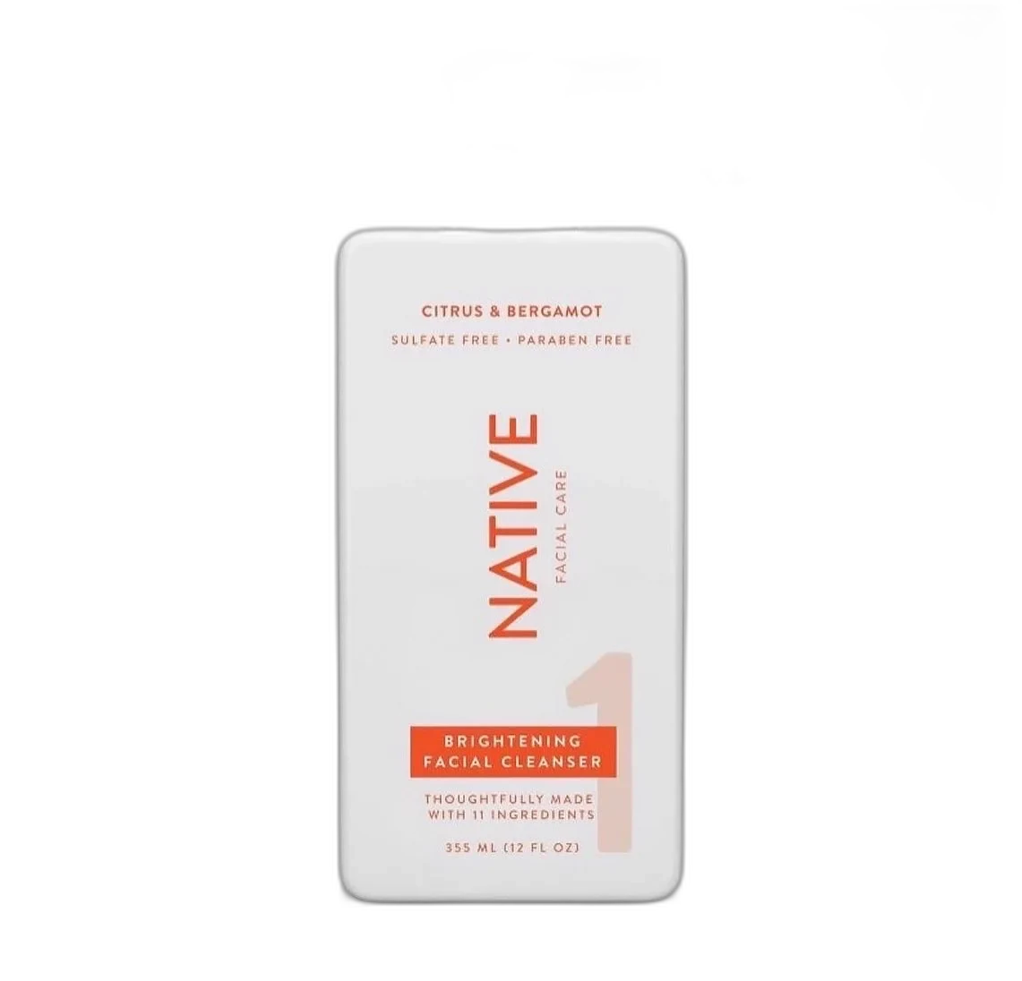 Native Brightening Vitamin C Facial Cleanser bottle, 12 fl oz, citrus and bergamot face wash