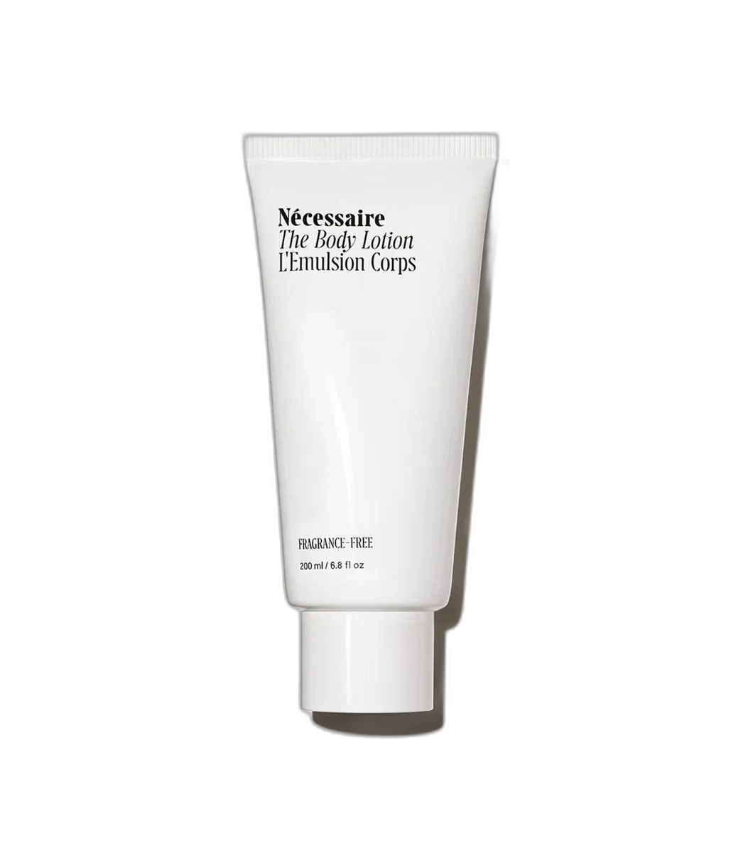 Nécessaire The Body Lotion 250ml tall pump bottle with minimalist typography
