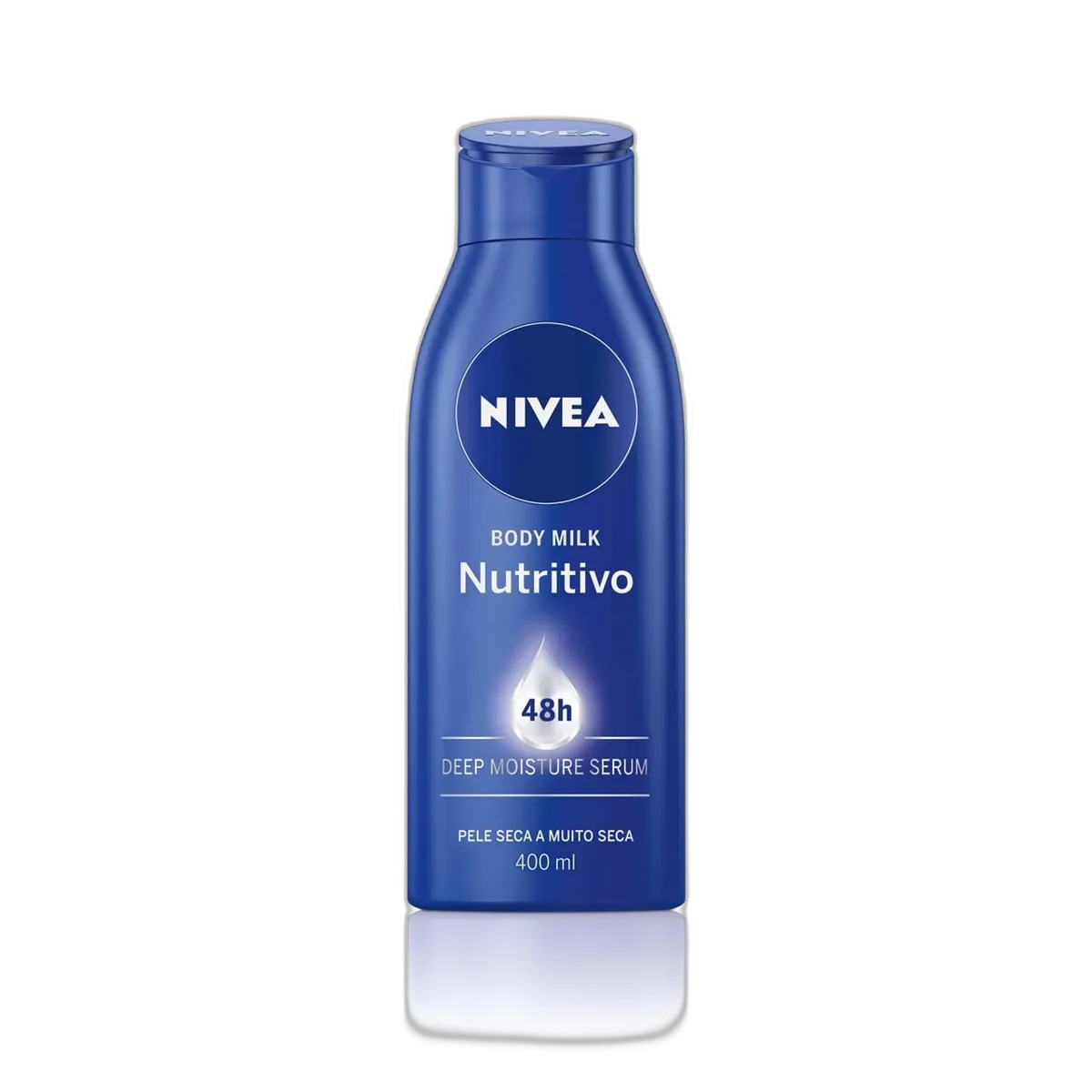 Nivea Nourishing Body Milk white bottle with blue branding and almond oil