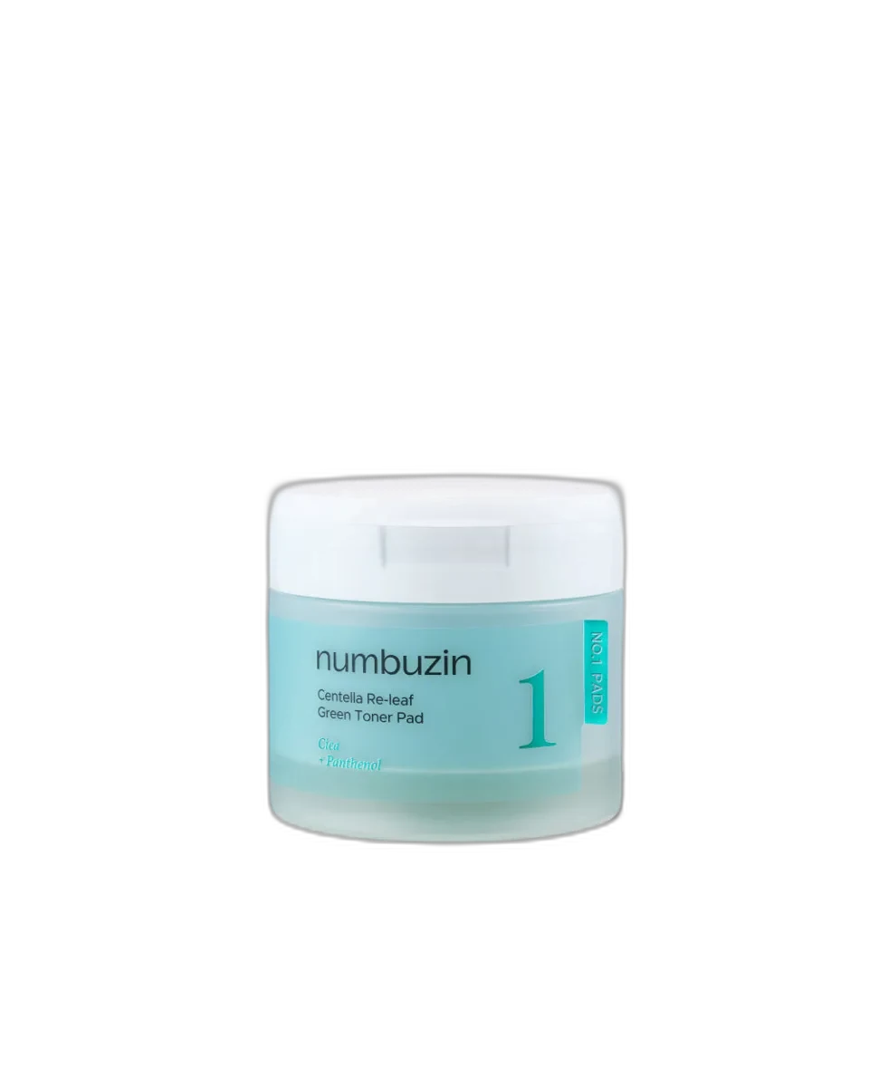 Numbuzin No. 1 Centella Re-Leaf Green Toner Pads jar with green and white packaging