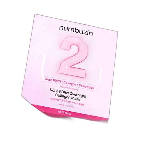 Numbuzin No. 2 Rose PDRN Overnight Collagen Mask individual packet with pink and white