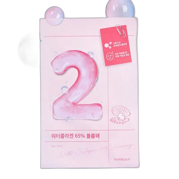 Numbuzin No. 2 Water Collagen 65% Voluming Sheet Mask box and individual packet