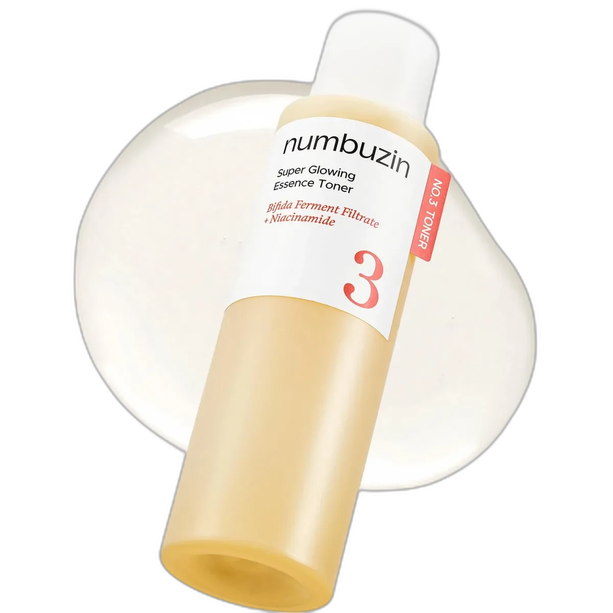 Numbuzin No. 3 Super Glowing Essence Toner 200ml bottle with translucent fermented essence visible