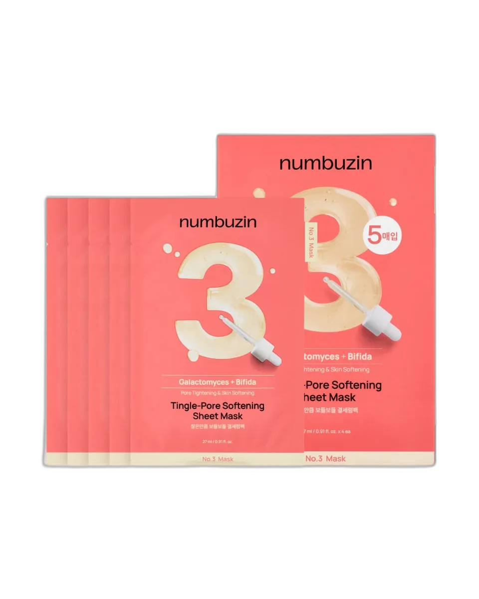 Numbuzin No. 3 Tingle-Pore Softening Sheet Mask box and individual foil packet