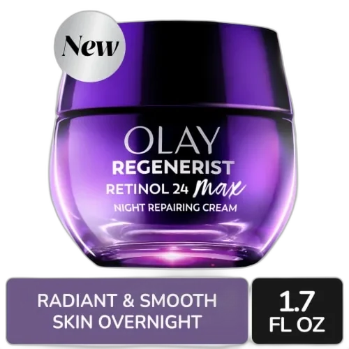 Olay Regenerist Retinol 24 MAX Night Moisturizer in opaque purple jar