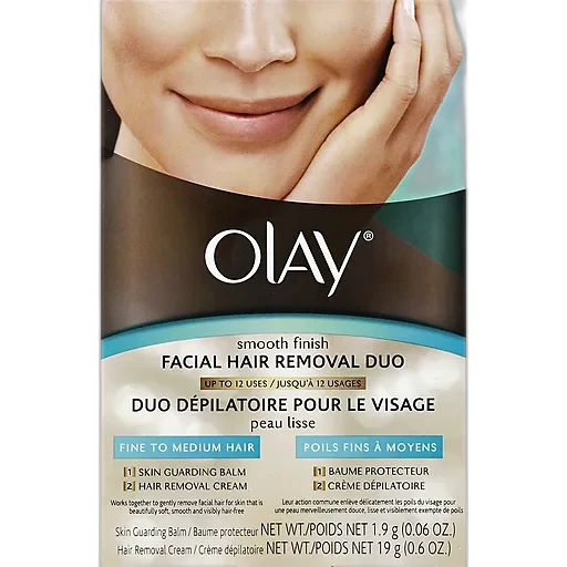 Olay Smooth Finish Facial Hair Removal Duo kit with skin guarding balm and hair removal cream