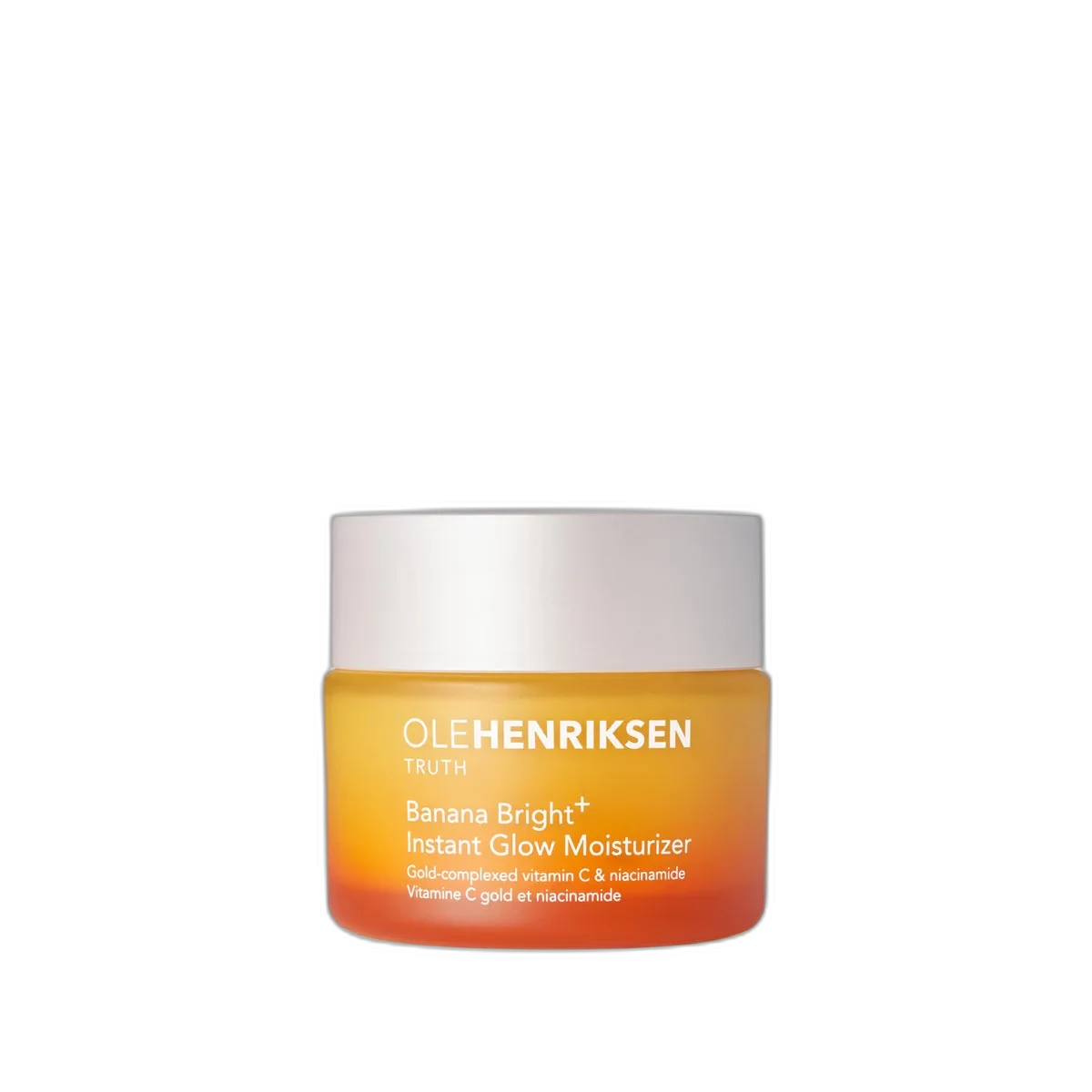 Ole Henriksen Banana Bright+ Instant Glow Moisturizer yellow jar with golden-tinted cream