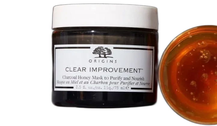 Origins Clear Improvement Charcoal Honey Mask golden-tinted clay mask in a jar