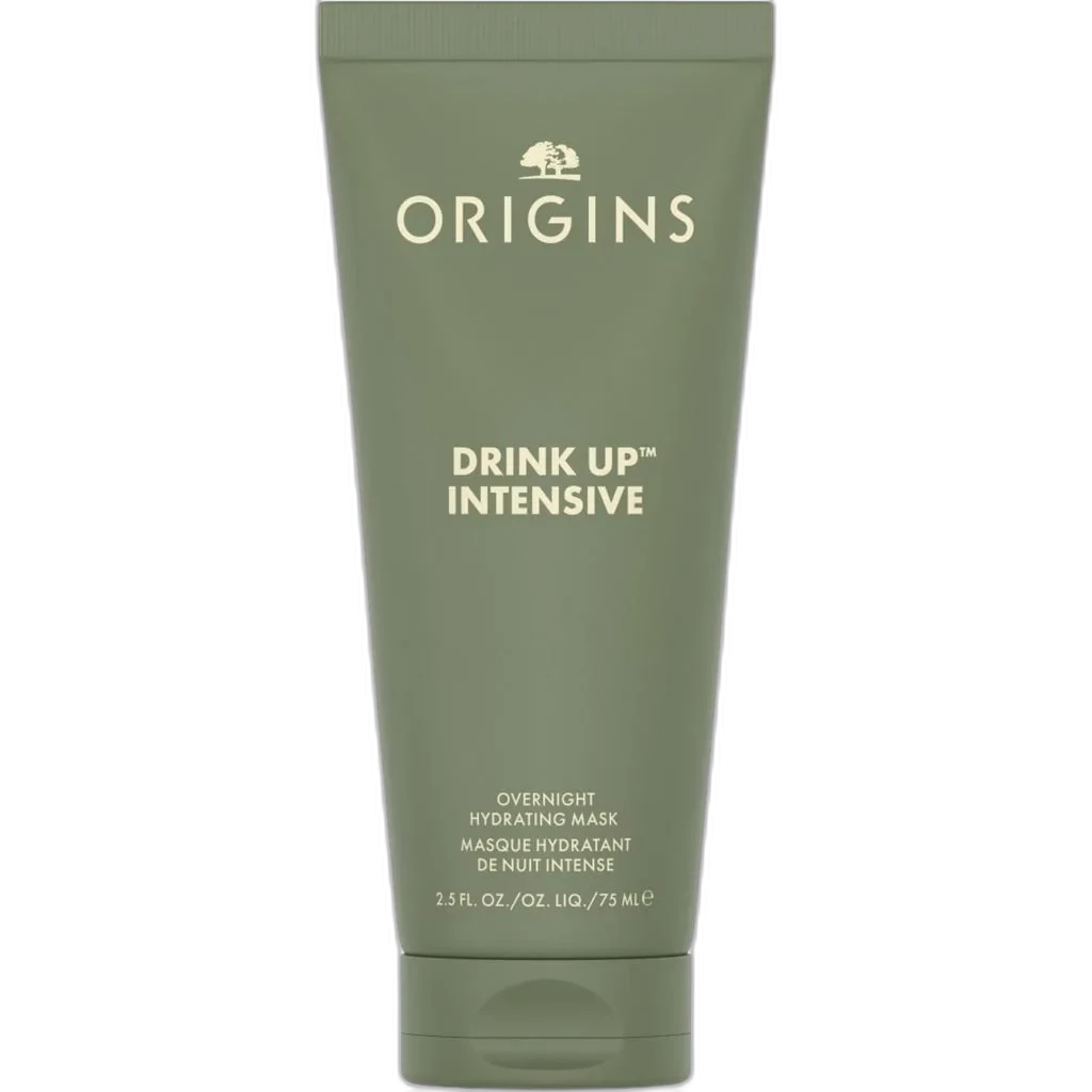 Origins Drink Up Intensive Overnight Hydrating Mask cream in a jar with green lid