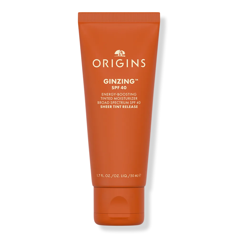 Origins GinZing SPF 40 Energy-Boosting Tinted Moisturizer in an orange tube