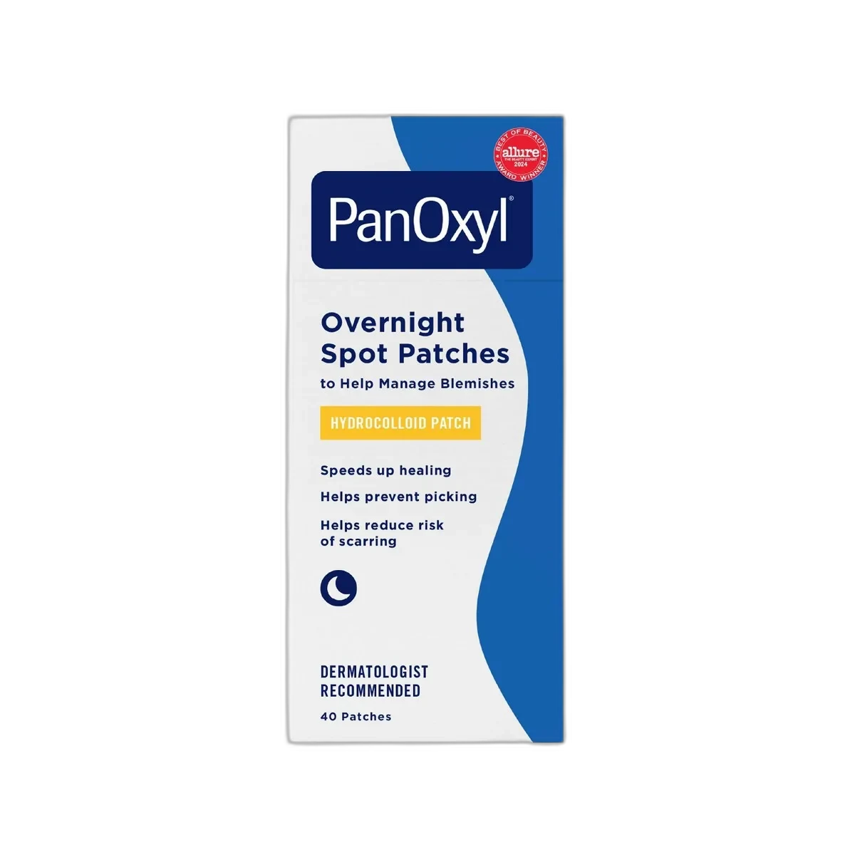 PanOxyl PM Overnight Spot Patches box with hydrocolloid acne patches visible