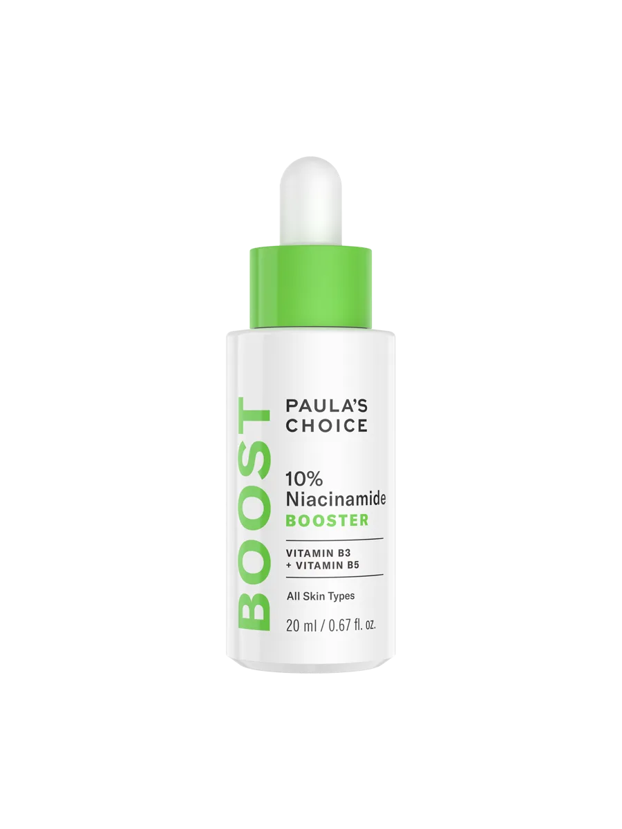 Paula's Choice 10% Niacinamide Booster in a frosted glass bottle with dropper