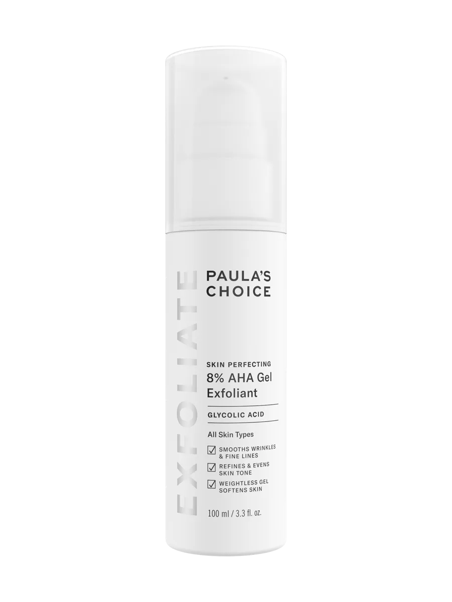 Paula's Choice Skin Perfecting 8% AHA Gel Exfoliant tube with teal and white label
