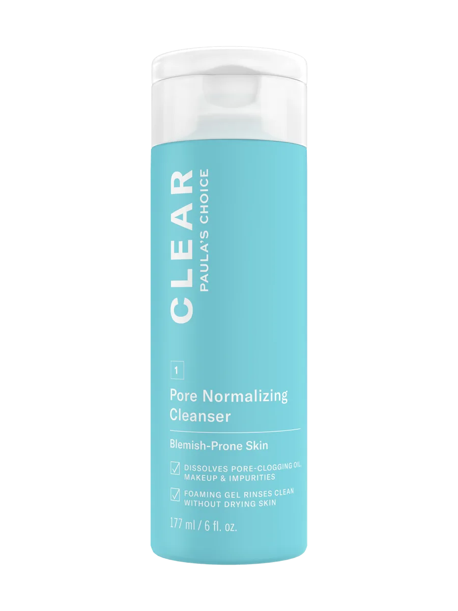 Paula's Choice CLEAR Pore Normalizing Cleanser in a blue-green squeeze bottle