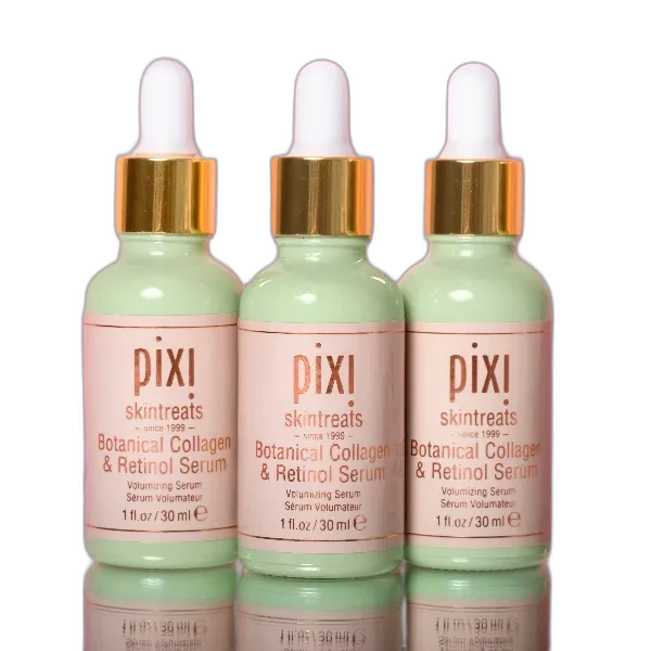 Pixi Collagen & Retinol Serum glass dropper bottle with pastel green branding
