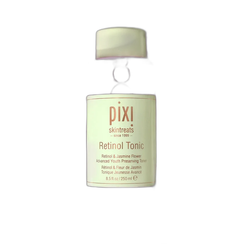 Pixi Retinol Tonic clear bottle with purple-tinted liquid and signature green cap