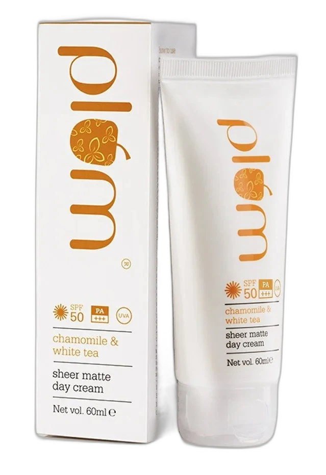 Plum Chamomile & White Tea Sheer Matte Sunscreen SPF 50 50ml tube