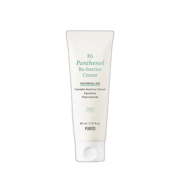 Purito B5 Panthenol Re-Barrier Cream white tube with minimalist Korean design